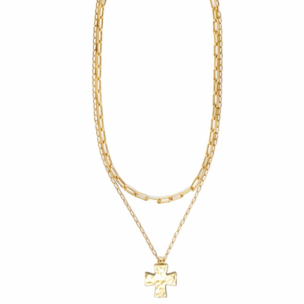 Ellison+Young Gold Layered Cross Pendant Mixed Chain Necklace